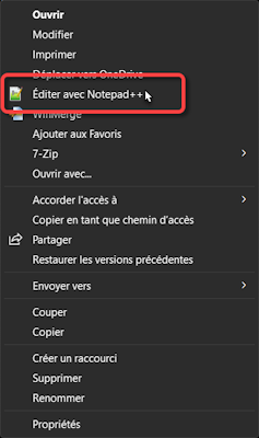 Menu contextuel - Notepad++