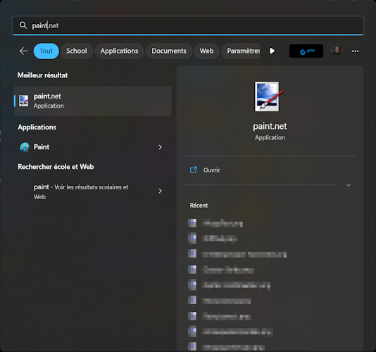 Paint.NET - Menu Démarrer