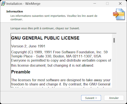 Installation WinMerge - Licence
