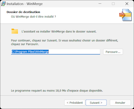 Installation WinMerge - Dossier destination