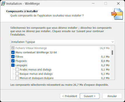 Installation WinMerge - Composants