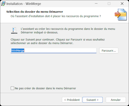 Installation WinMerge - Menu Démarrer