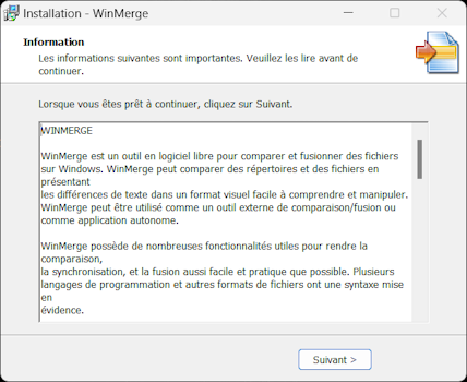 Installation WinMerge - Information